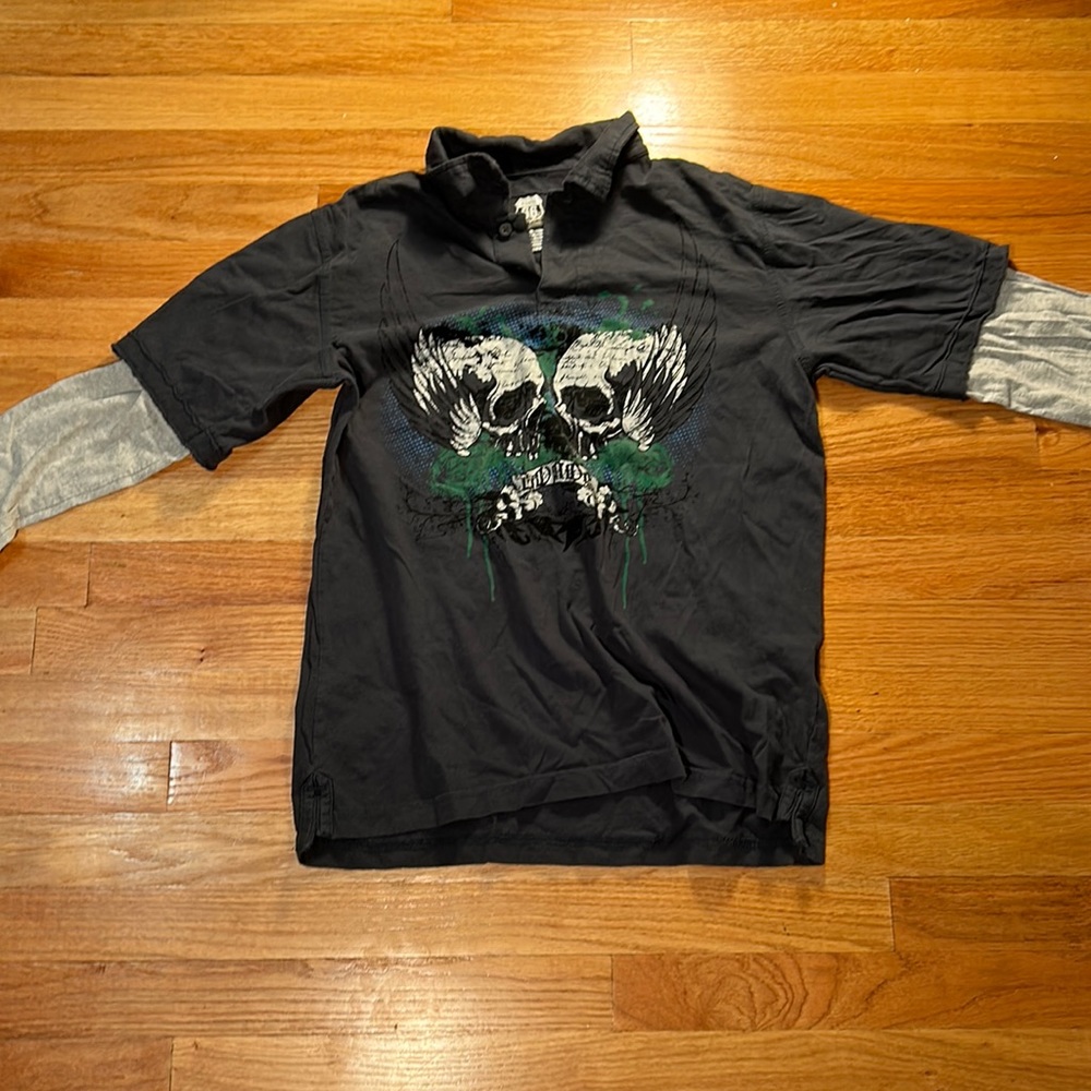 Grunge, collared, layered shirt